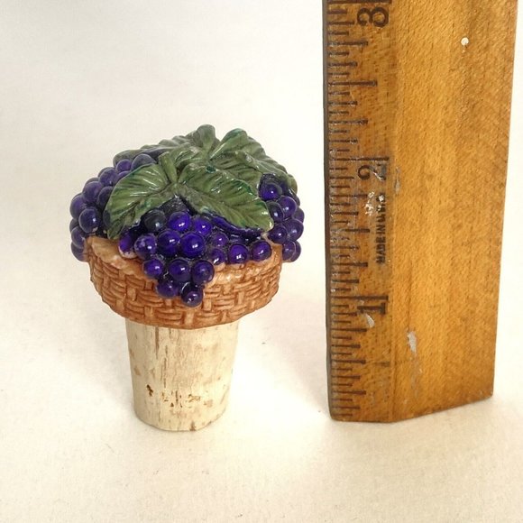 Basket of Grapes Cork Bottle Topper Hand Painted Ceramic Porcelain 17.5mm x 21mm - Picture 7 of 10